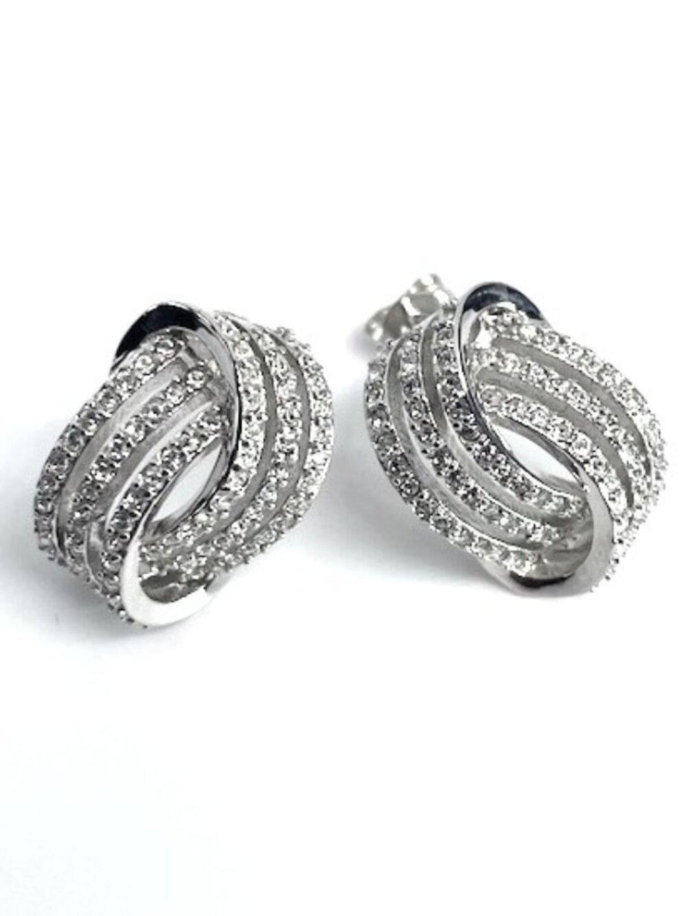 Sparkling Knotted Rhodium Plated Stud Earrings, made with Crystals by Swarovski